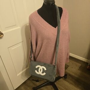 Luxury Grey Terry Cloth Crossbody – White CC Logo – Beauty Gift Item Chanel